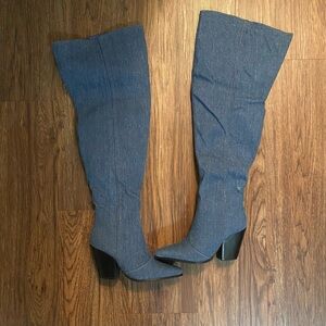 Women's Denim Blue Knee-High Boots